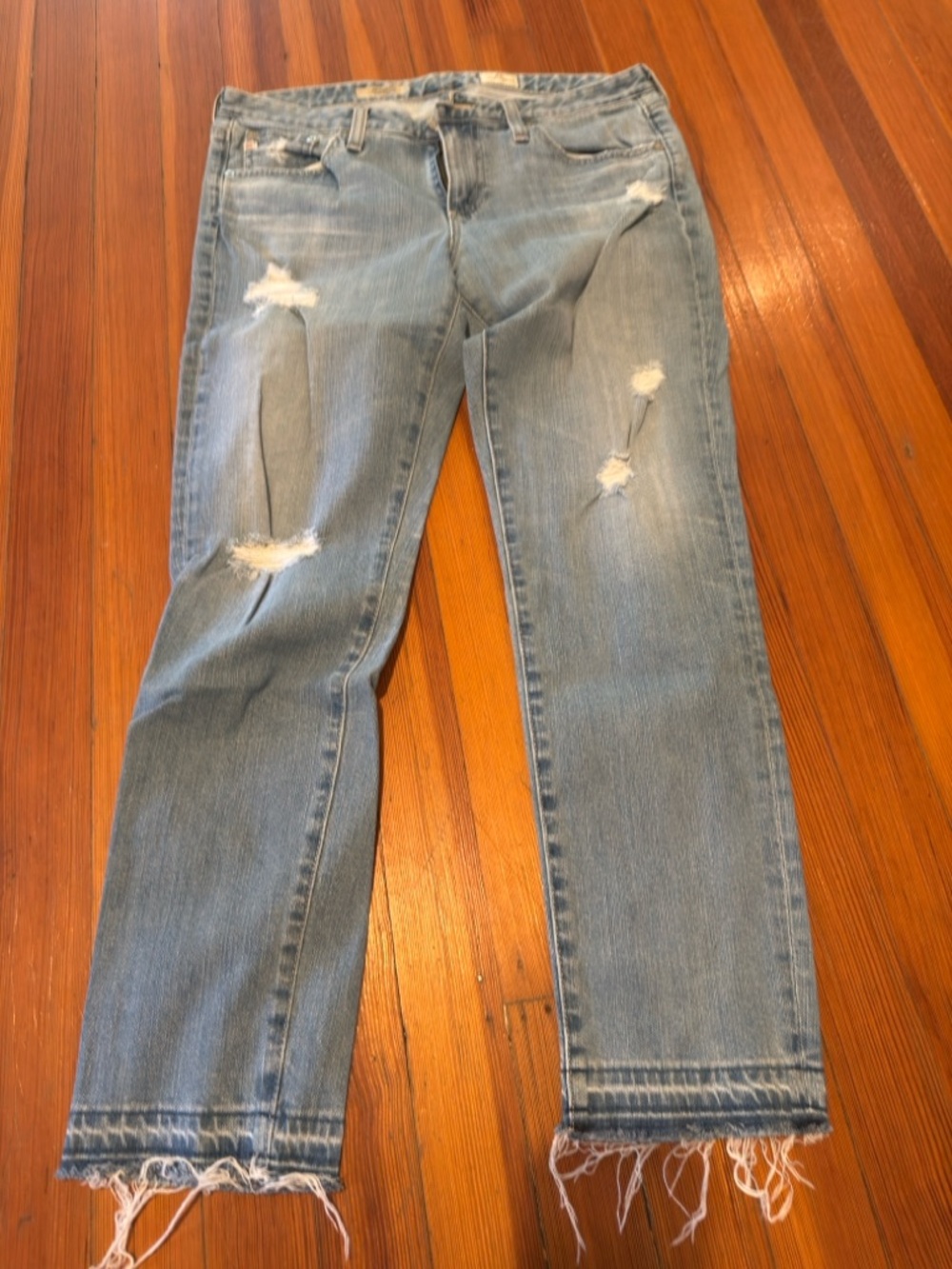 Ag Adriano Goldschmied Light Blue Distressed Ankle Jeans
